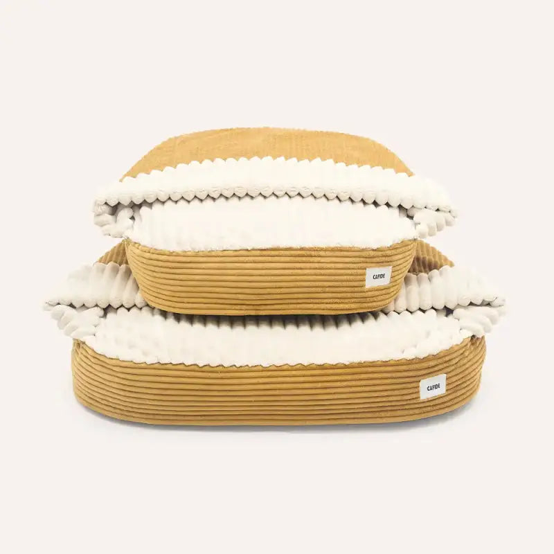 Hundebett mit Kapuze Cord Senf, Maso — 50 x 60 x 10cm