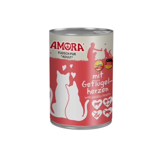 6 x Amora Cat Dose Fleisch Pur mit Geflügelherzen — 400g