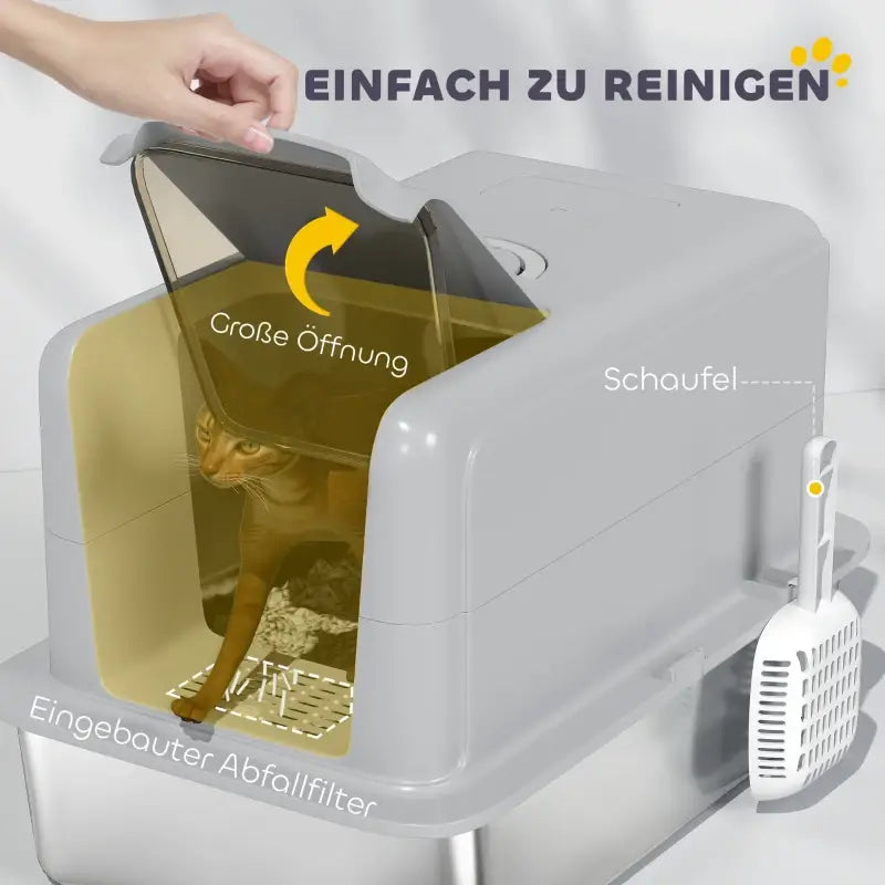 PawHut Katzentoilette, Wanne aus Edelstahl