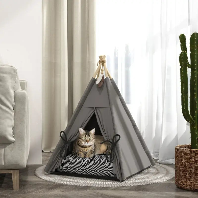 PawHut Tierbett, drolliges Tipi-Design — Gelb
