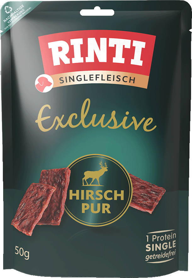 RINTI Singlefleisch Exclusive Snack Hirsch Pur, 50-g-Beutel