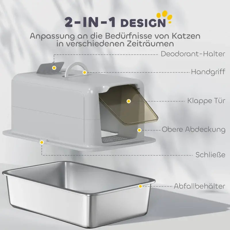 PawHut Katzentoilette, Wanne aus Edelstahl