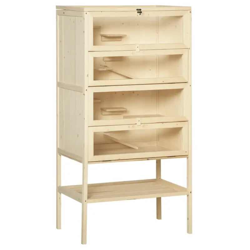 PawHut Hamsterkäfig aus Holz 5 Etagen Nagarium Nagerkäfig Kleintierkäfig mit Gitterdach Rampen, Holzkäfig Mäusekäfig groß Käfig für Hamster Zwerghamster 60 x 40 x 120 cm Naturholz