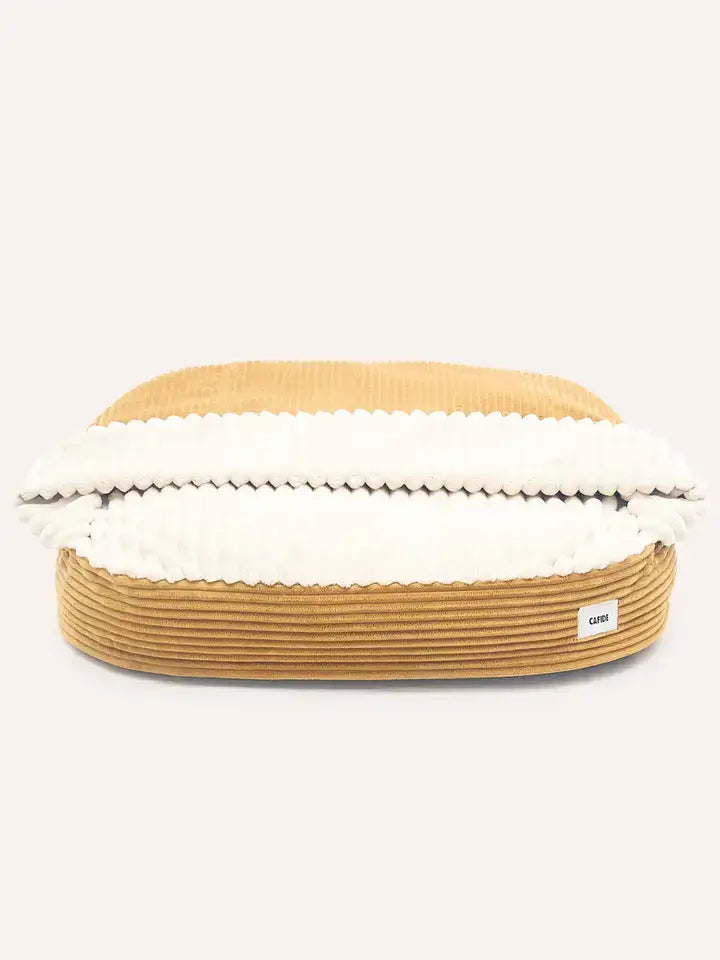 Hundebett mit Kapuze Cord Senf, Maso — 50 x 60 x 10cm