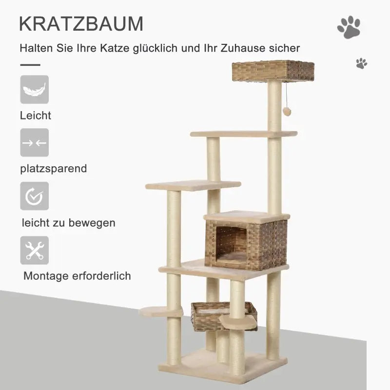 PawHut Rattan Kratzbaum mit Katzenhöhle