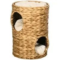 PawHut Kratztonne, 47 cm, 2 Höhlen, Kissen — 32x32x47cm