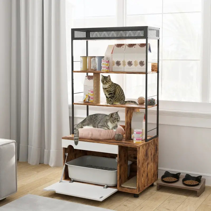 PawHut Katzentoilette mit 3-Ebenen-Regal