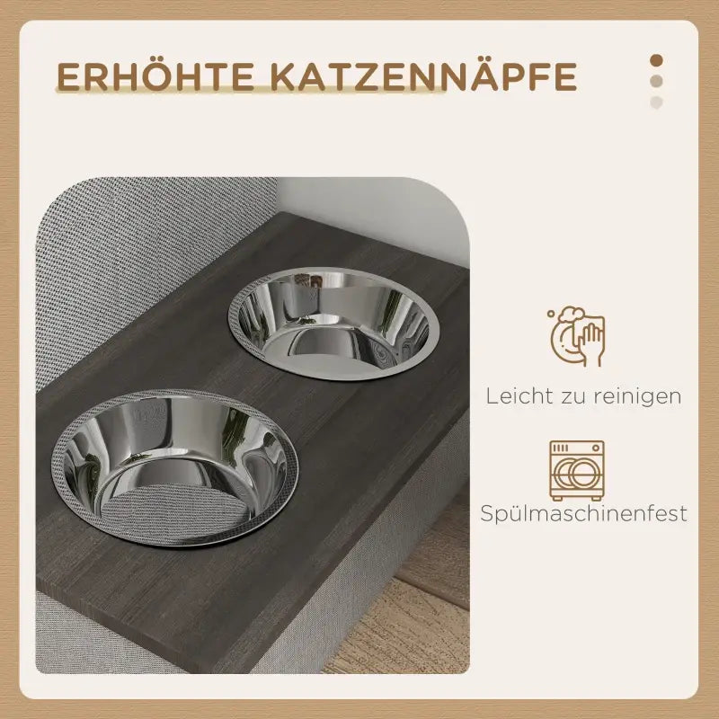 PawHut Katzenhaus, Futterplatz mit 2 Edelstahlnäpfen