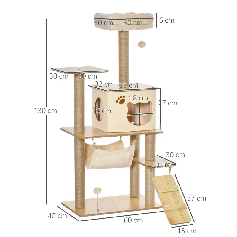 Kletterbaum aus Holz mit Katzenhöhle Jutestämmen großer Plattform