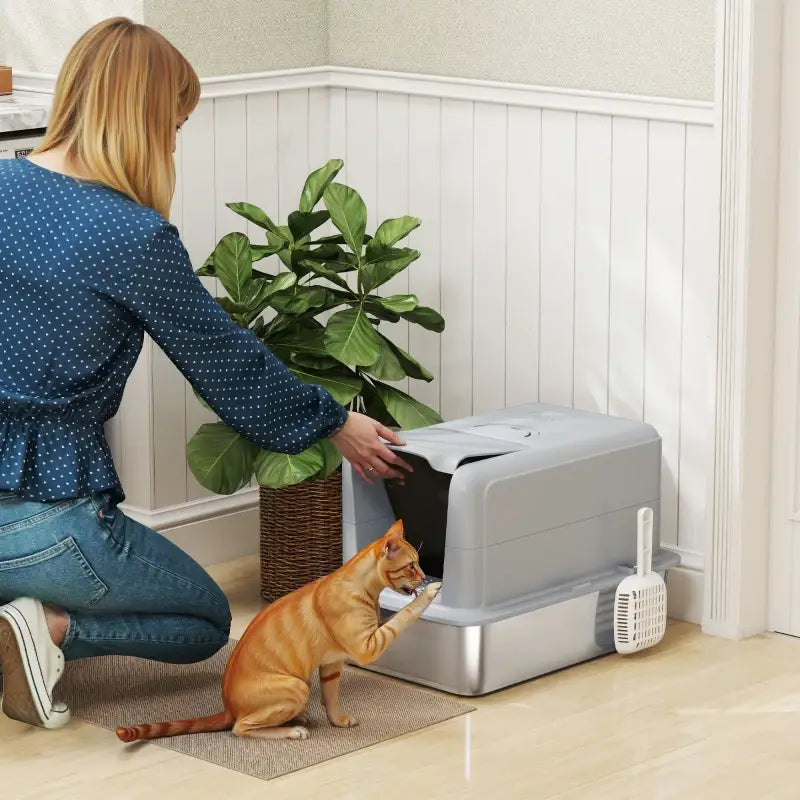 PawHut Katzentoilette, Wanne aus Edelstahl