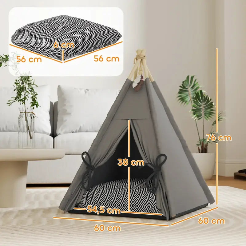 PawHut Tierbett, drolliges Tipi-Design — Grau