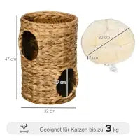 PawHut Kratztonne, 47 cm, 2 Höhlen, Kissen — 40x40x73cm