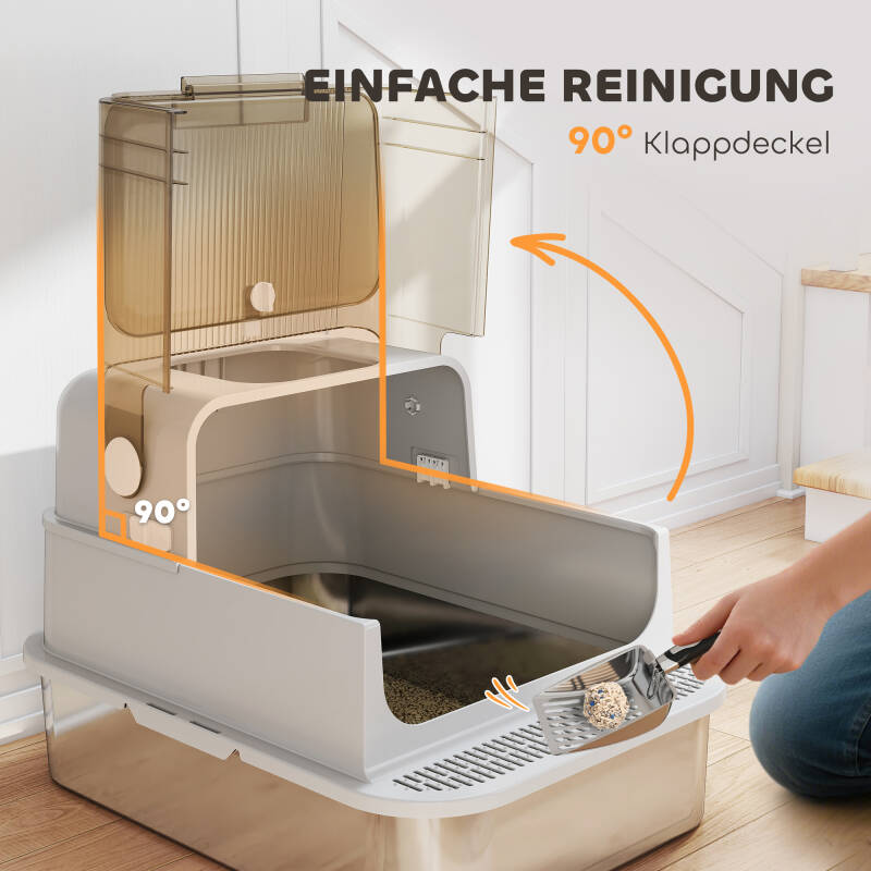 PawHut XXL Edelstahl-Katzentoilette mit Klappdeckel